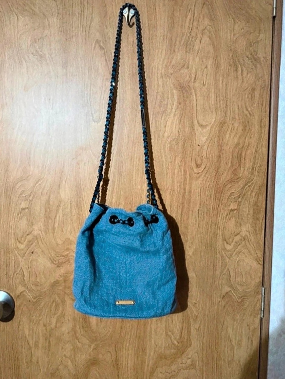 Rebecca Minkoff Soft Bucket Denim Chain Shoulder Bag in Blue NWT